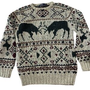 VTG Polo Ralph Lauren Men’s Hand Knit Wool Sweater Stag Fair Isle Moose M